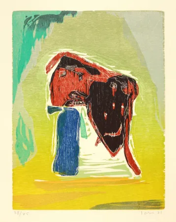 Holzschnitt Jorn - Rideau convolant