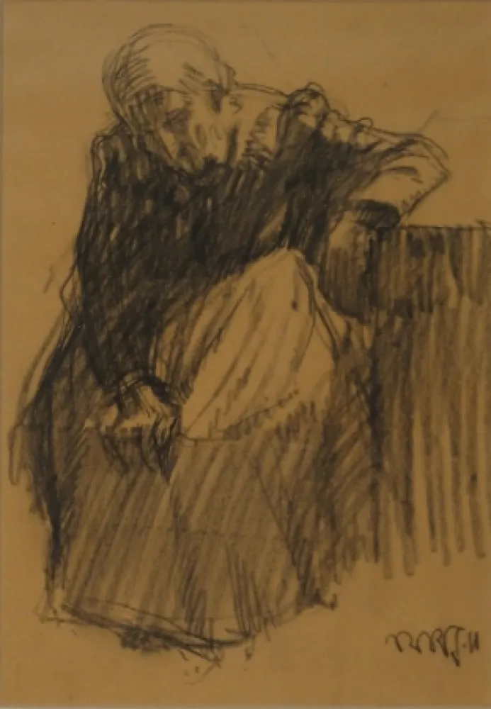 Monotypie Junghanns - Sitzende alte Frau