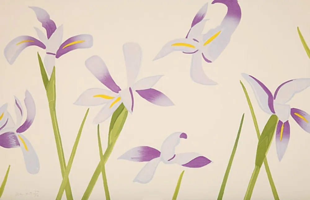 Holzschnitt Katz - Blue Flags