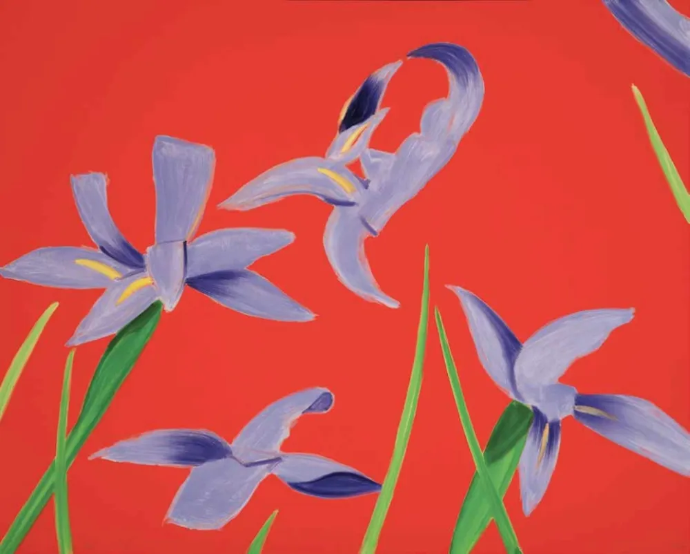 Keine Technische Katz - Purple Irises on Red