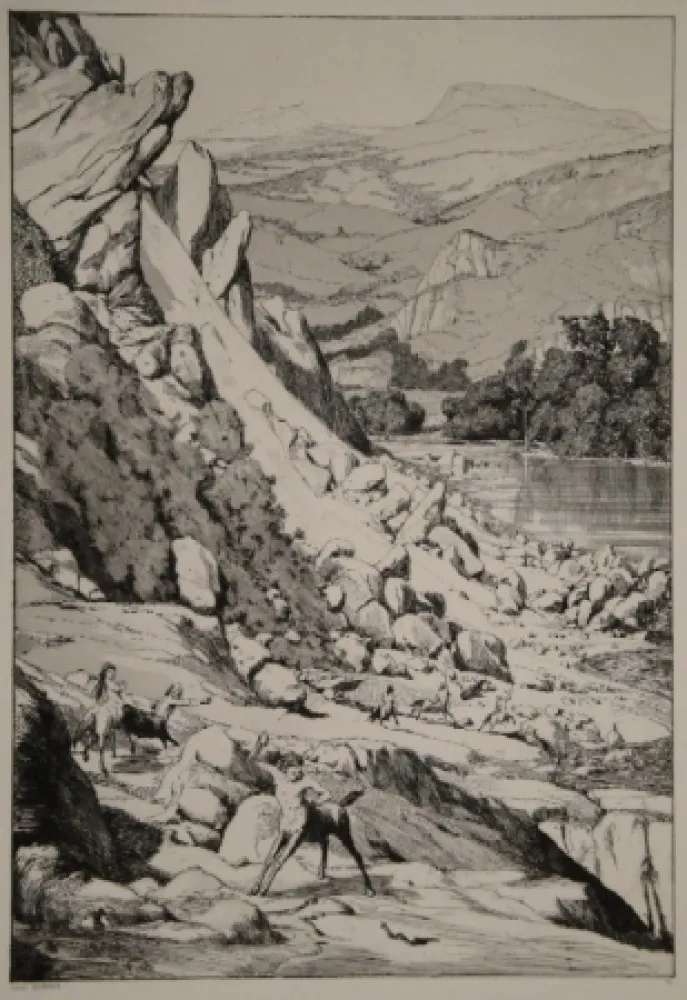 Radierung Und Aquatinta Klinger - Bergsturz