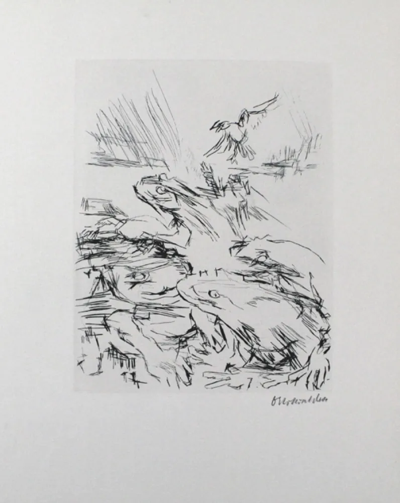 Kaltnadelradierung Kokoschka - Die Frösche / The Frogs