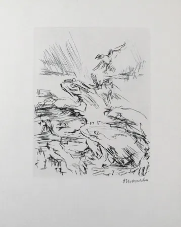 Kaltnadelradierung Kokoschka - Die Frösche / The Frogs