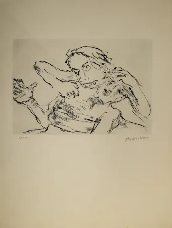 Kaltnadelradierung Kokoschka - Penthesilea zerfleischt den gefallenen Achill