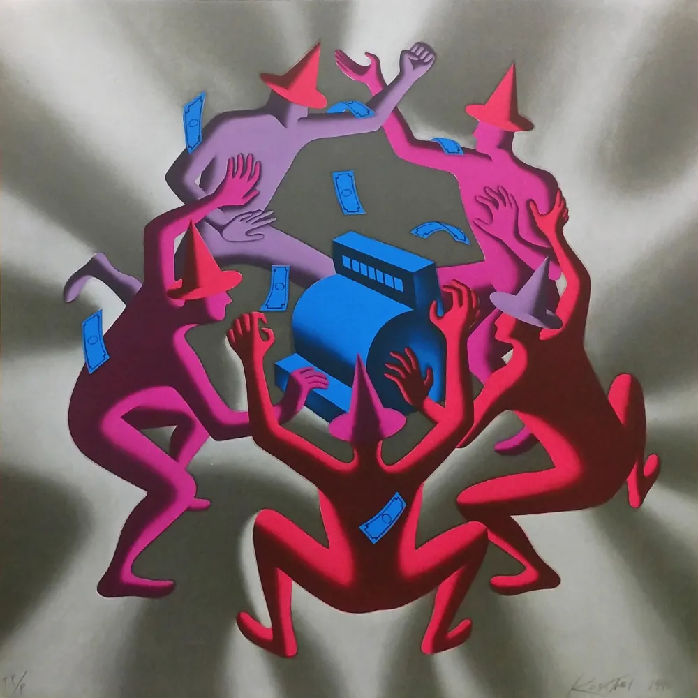 Siebdruck Kostabi - CASH DANCE (GREY)