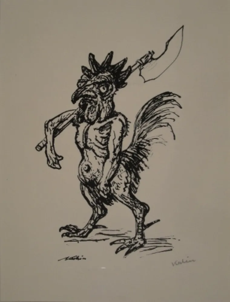 Lithographie Kubin - Kampfhahn