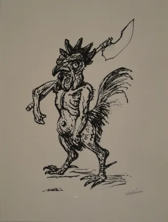 Lithographie Kubin - Kampfhahn