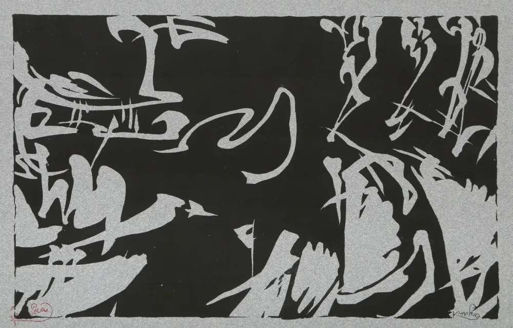 Holzschnitt Kupka - Bílé rytmy na černém