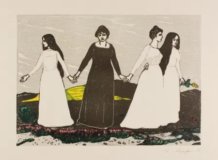 Holzschnitt Laage - Sommers Abschied von der Heide