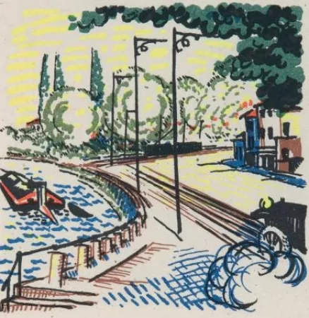 Illustriertes Buch Laboureur - Promenade avec Gabrielle. Texte et images lithographiés en couleurs par Jean Giraudoux et Jean-Emile Laboureur.