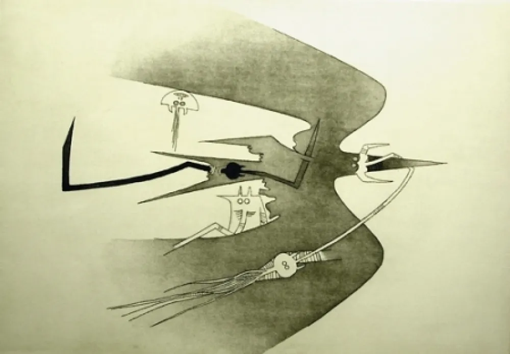 Radierung Und Aquatinta Lam - Des hommes- oiseaux, des nageurs-courbes