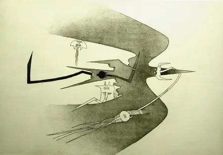 Radierung Und Aquatinta Lam - Des hommes- oiseaux, des nageurs-courbes