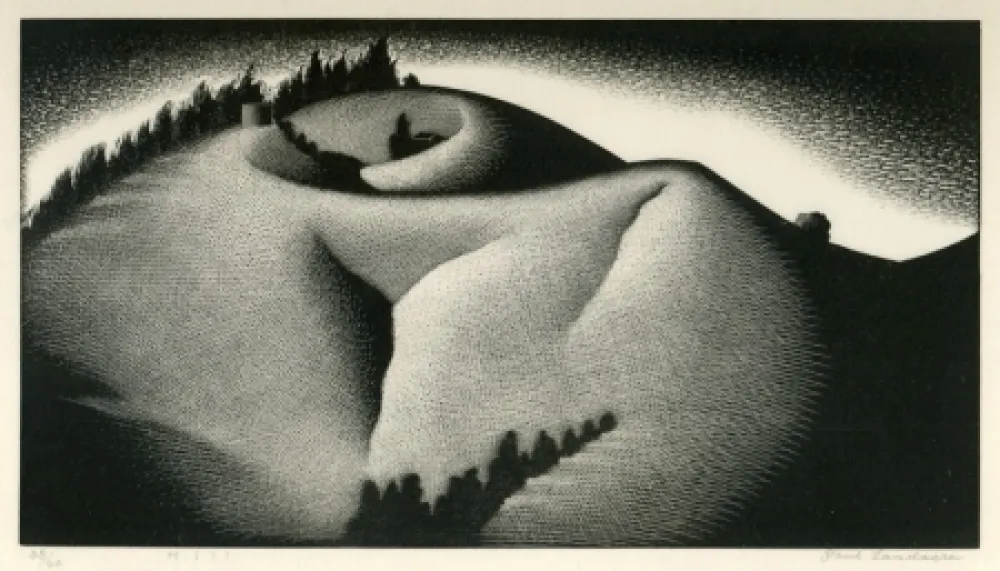 Holzschnitt Landacre - Hill