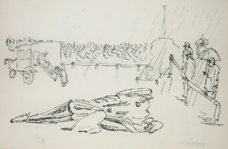 Lithographie Lapicque - L'accident