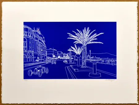 Linolschnitt Larregui - Nice - Promenade des Anglais