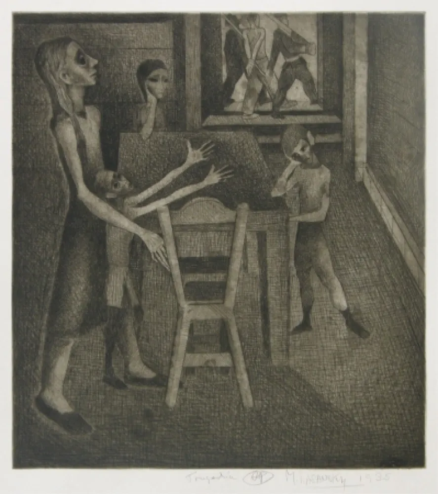 Kaltnadelradierung Lasansky - Tragedia