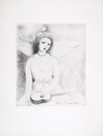 Radierung Laurencin - Jeune fille à la guitare, 1946