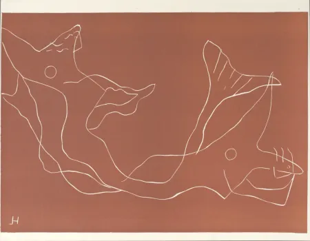 Linolschnitt Laurens - Deux sirènes, 1959