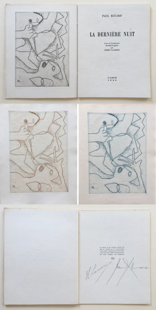 Illustriertes Buch Laurens - Paul Éluard : La Dernière Nuit. Avec un frontispice gravé par Henri Laurens (1942).