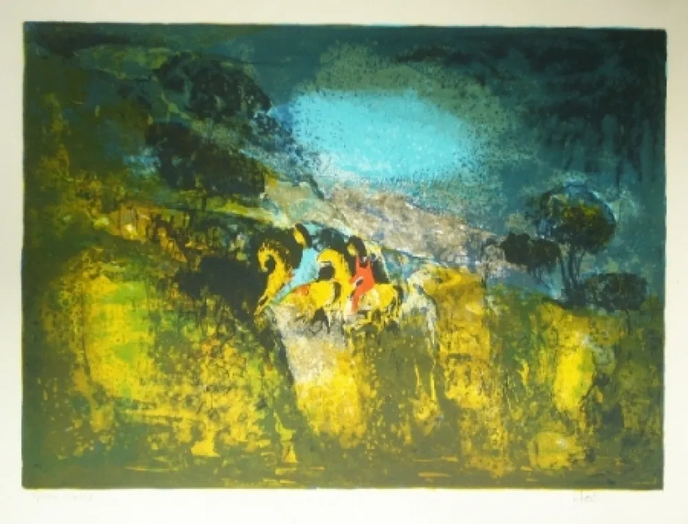 Lithographie Lebadang - Deux cavalieres