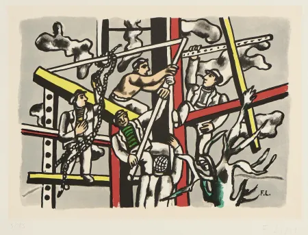 Lithographie Leger - Fernad Legér (1881–1955) – Les constructeurs – Color lithograph on paper – 1950