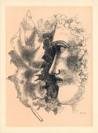 Lithographie Leger - Head and Leaf
