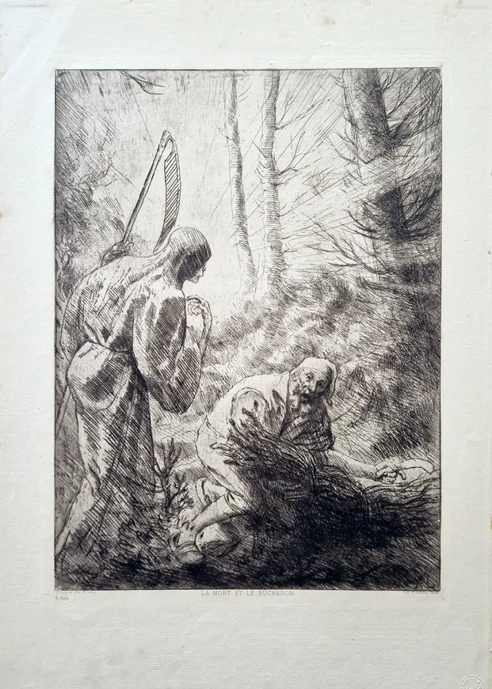 Radierung Legros - La mort et le bucheron