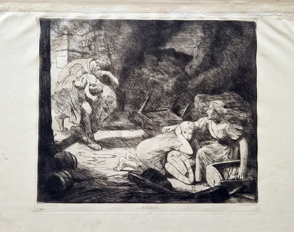 Radierung Legros - L'incendie