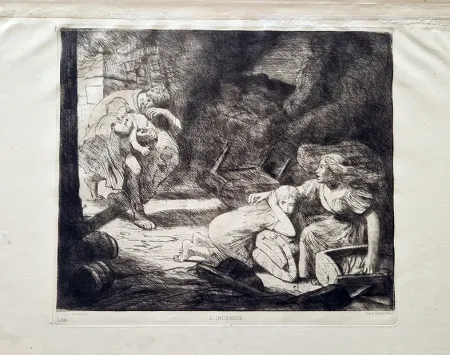 Radierung Legros - L'incendie