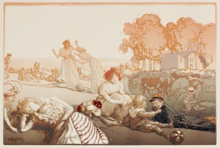 Holzschnitt Lepere - Sonntag vor den Thoren von Paris  (Bucolique moderne)