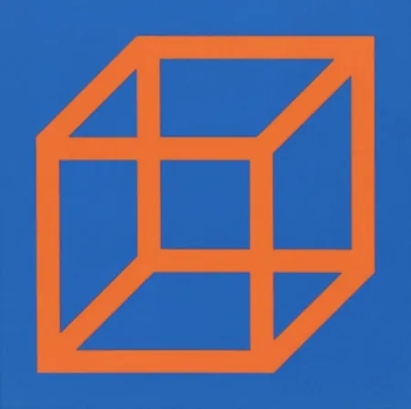 Linolschnitt Lewitt - Cubes in Color on Color (Blue/Orange)