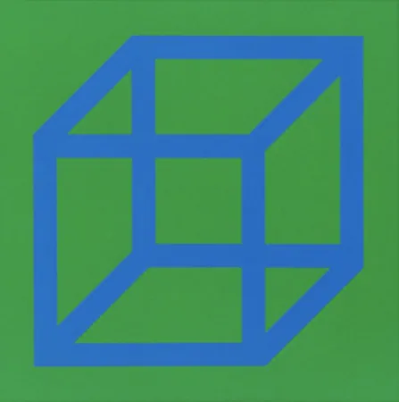 Linolschnitt Lewitt - Cubes in Color on Color (Green/Blue)