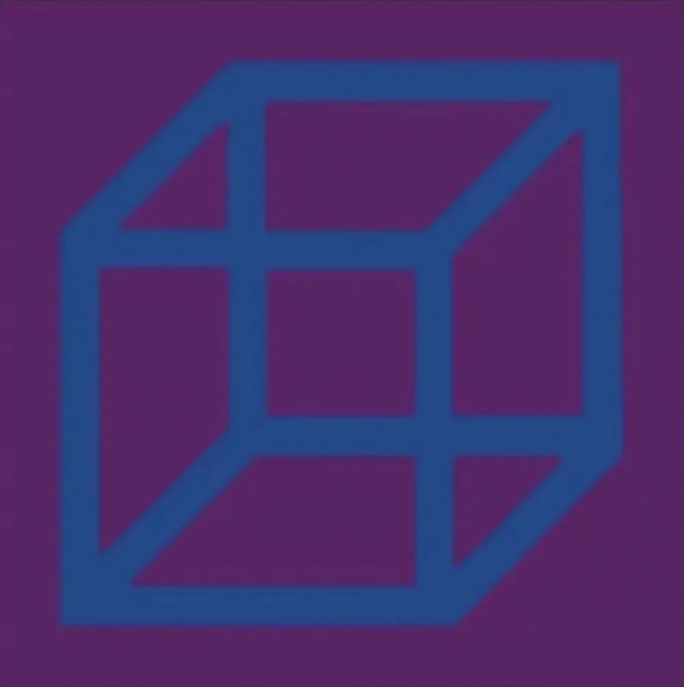 Linolschnitt Lewitt - Cubes in Color on Color (Purple/Blue)