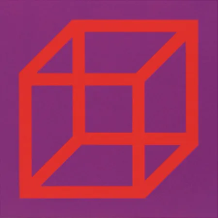 Linolschnitt Lewitt - Cubes in Color on Color (Purple/Red)