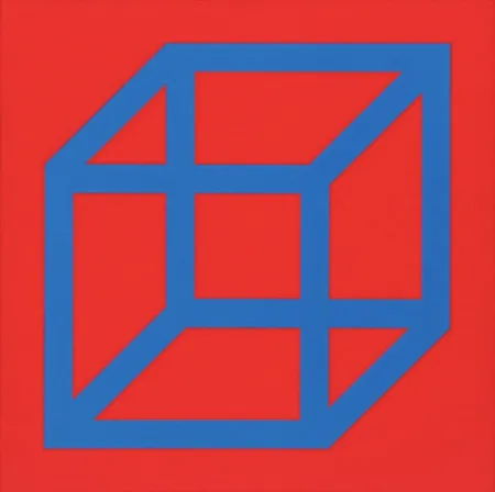 Linolschnitt Lewitt - Cubes in Color on Color (Red/Blue)
