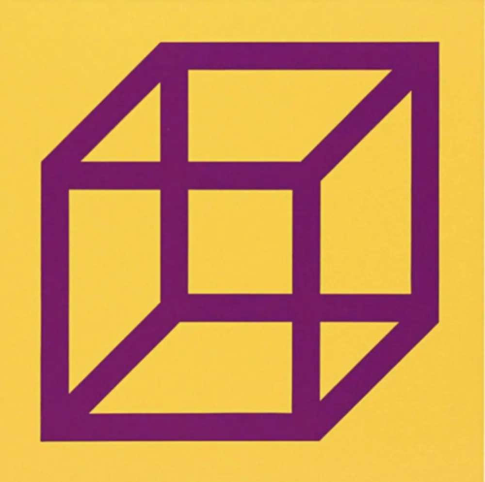 Linolschnitt Lewitt - Cubes in Color on Color (Yellow/Purple)