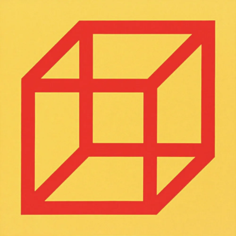Linolschnitt Lewitt - Cubes in Color on Color (Yellow/Red)