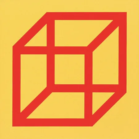 Linolschnitt Lewitt - Cubes in Color on Color (Yellow/Red)
