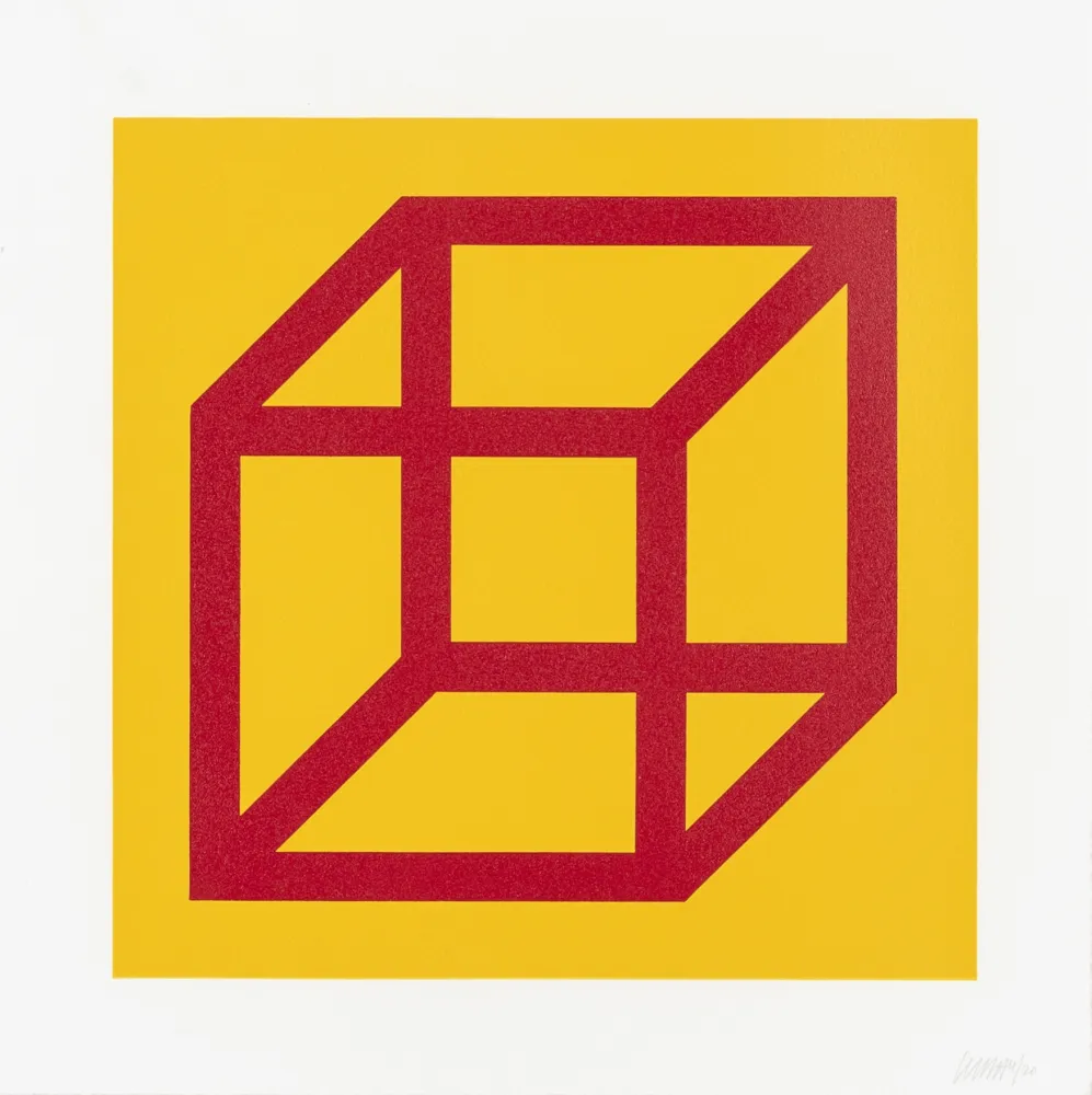 Linolschnitt Lewitt - Open Cube in Color on Color Plate 01 