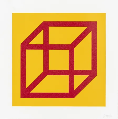 Linolschnitt Lewitt - Open Cube in Color on Color Plate 01 