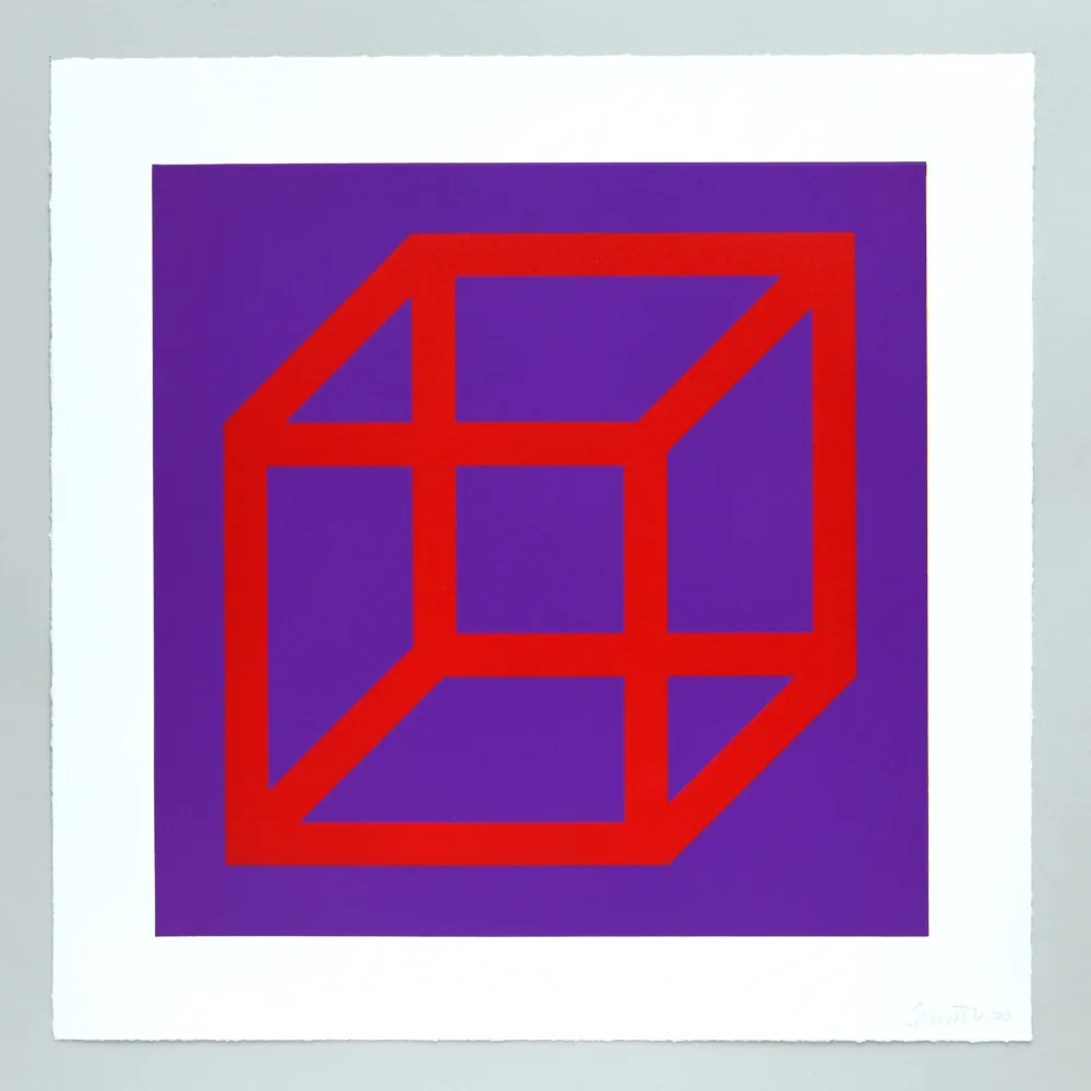 Linolschnitt Lewitt - Open Cube in Color on Color Plate 05