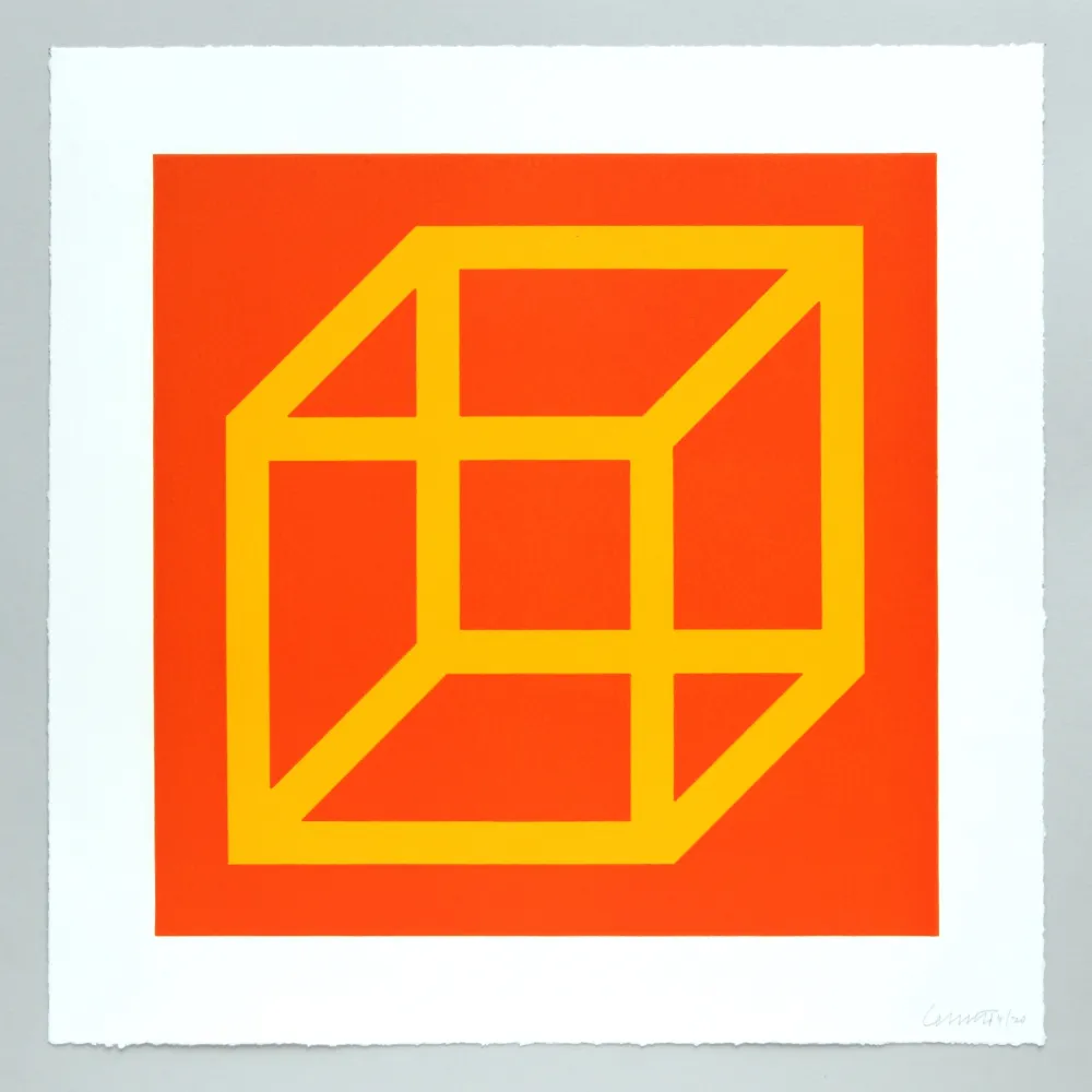 Linolschnitt Lewitt - Open Cube in Color on Color Plate 07