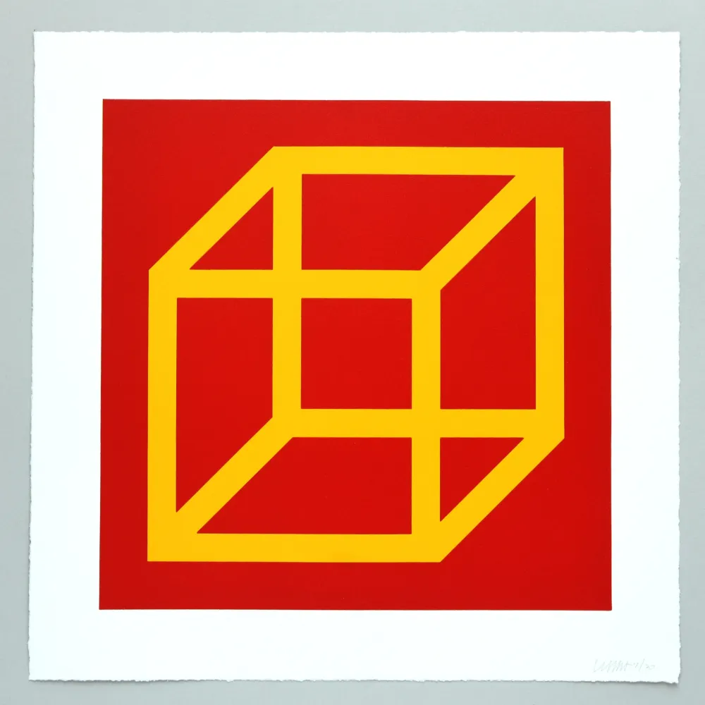 Linolschnitt Lewitt - Open Cube in Color on Color Plate 10