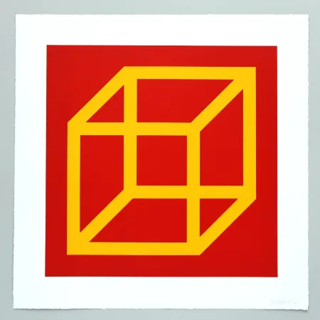Linolschnitt Lewitt - Open Cube in Color on Color Plate 10