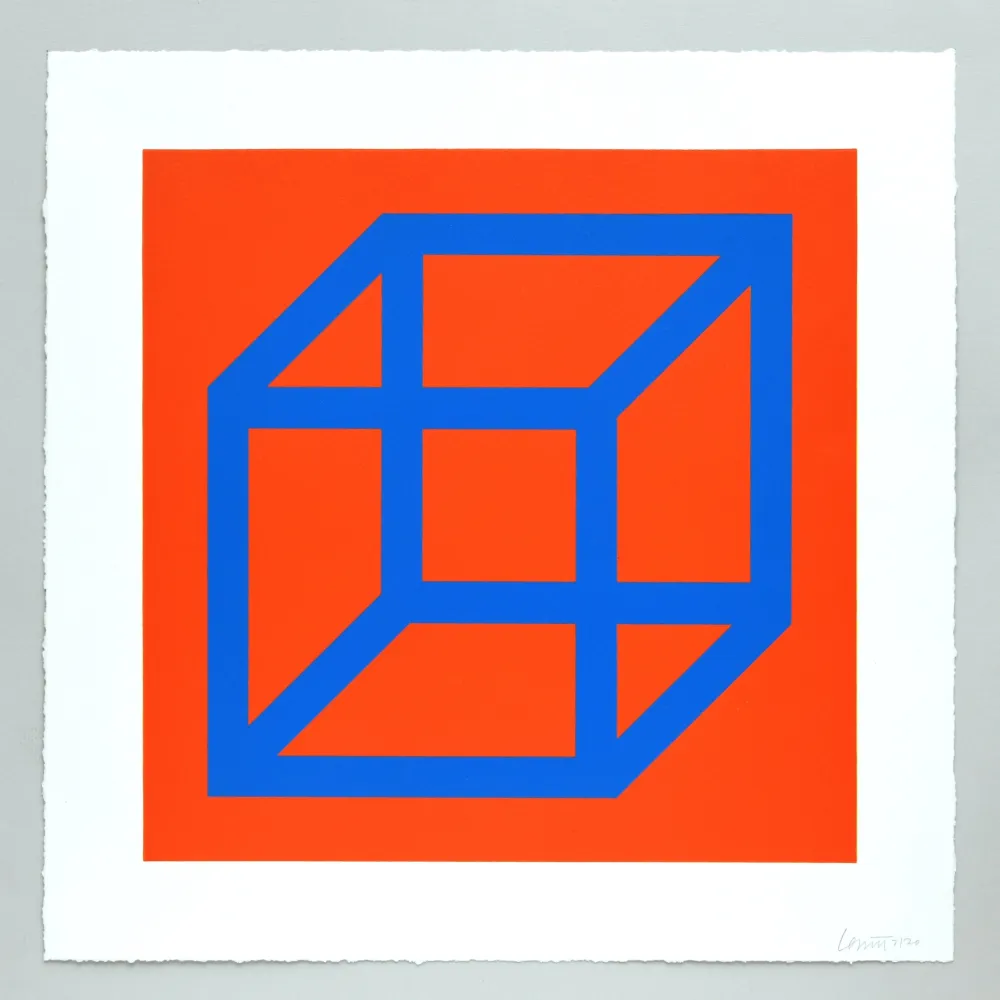Linolschnitt Lewitt - Open Cube in Color on Color Plate 11