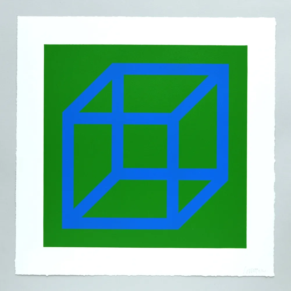 Linolschnitt Lewitt - Open Cube in Color on Color Plate 12
