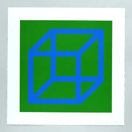 Linolschnitt Lewitt - Open Cube in Color on Color Plate 12