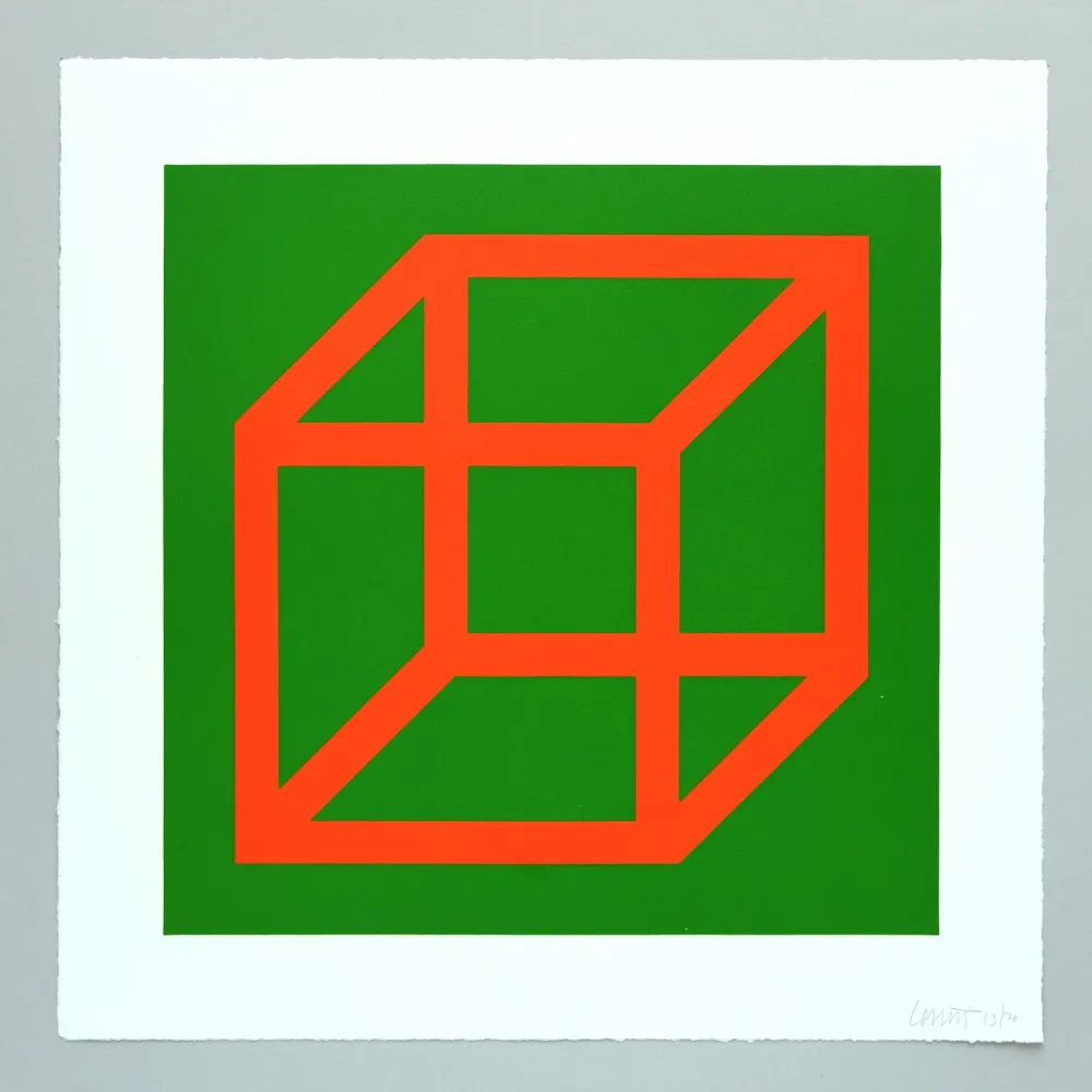 Linolschnitt Lewitt - Open Cube in Color on Color Plate 16