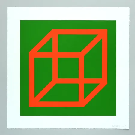 Linolschnitt Lewitt - Open Cube in Color on Color Plate 16