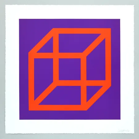 Linolschnitt Lewitt - Open Cube in Color on Color Plate 17
